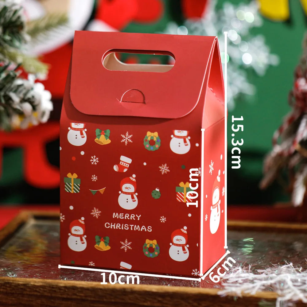 50Pcs Merry Christmas Handheld Gift Bags Xmas Party Favor Treat Boxes Cookie Chocolate Candy Packaging Boxes Decor Supplies