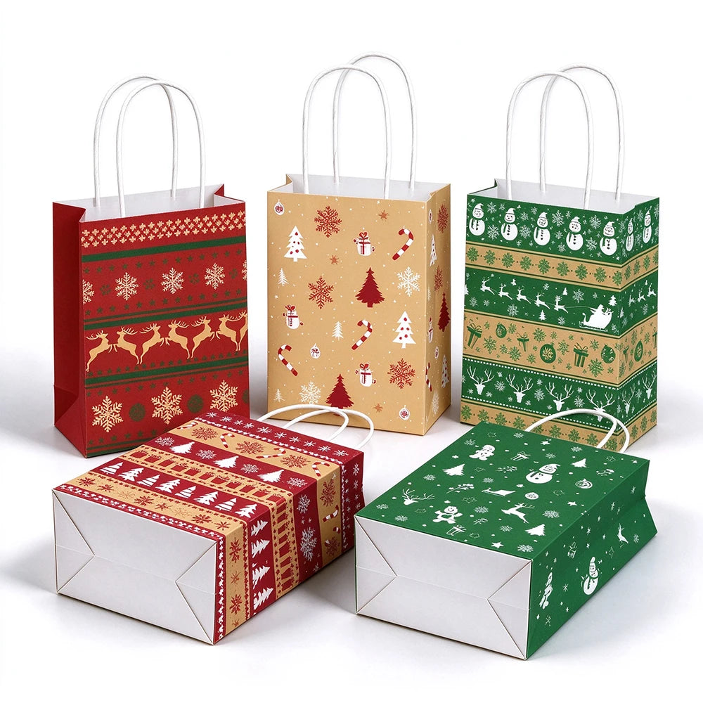 5-50pcs Christmas Paper Gift Bags with Handles Gingerbread House Merry Christmas Party Favor Treat Bags Goodie Candy Bags