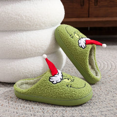 2026 Autumn Winter Fashion New Plus Size Men's Home Slippers Indoor Lazy Green Fur Monster Plush Flat Bottom Comfortable