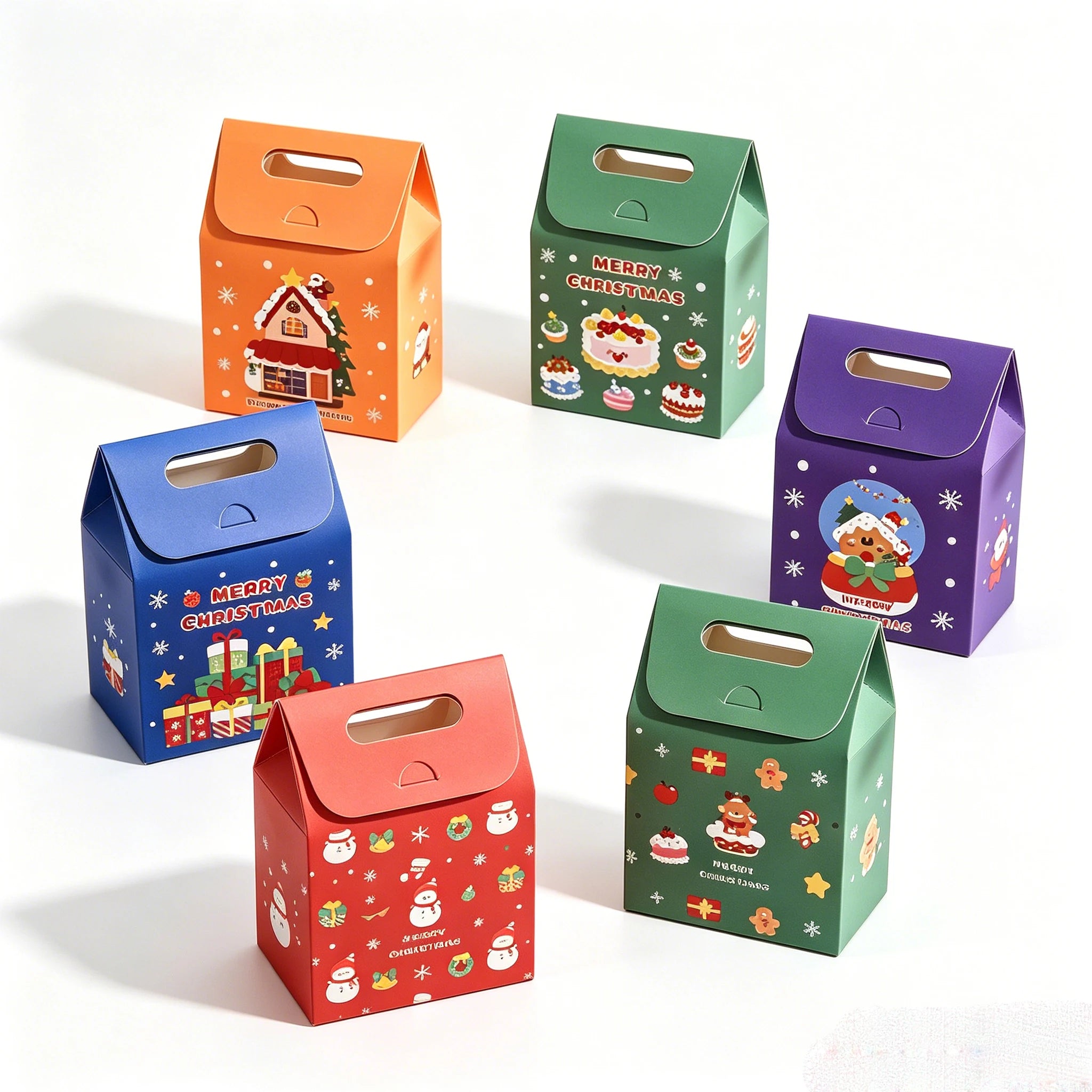 50Pcs Merry Christmas Handheld Gift Bags Xmas Party Favor Treat Boxes Cookie Chocolate Candy Packaging Boxes Decor Supplies