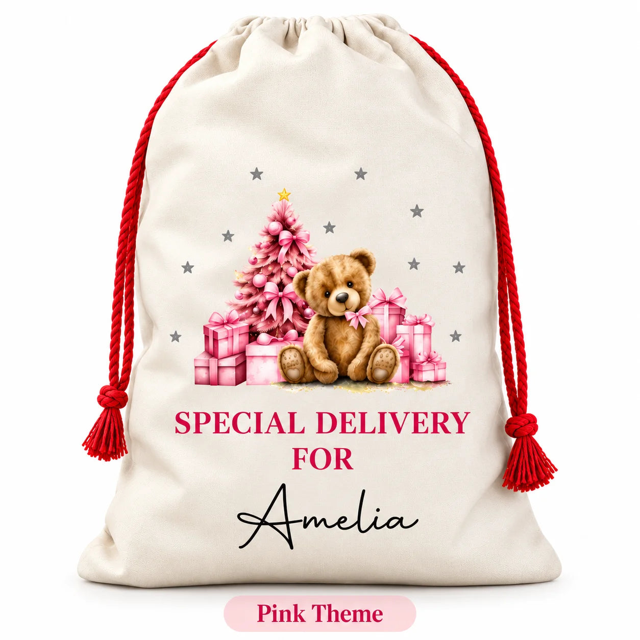Personalised Santa Sack with Custom Name, Large Christmas Gift Bag for Kids, Xmas Present Storage Sack for Christmas Eve