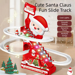 Music Santa Climbing Toy Electric Christmas Track Set DIY Assembly Xmas Present With Flashing LED Music Lights Holiday Decor