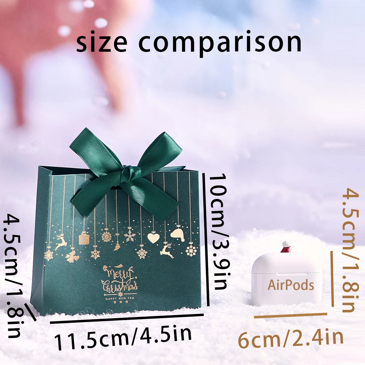 10-Piece Christmas Gift Box with Bow, Santa Claus Sleigh and Reindeer Pattern, Holiday Candy Gift Bags, Suitable for Holiday Parties