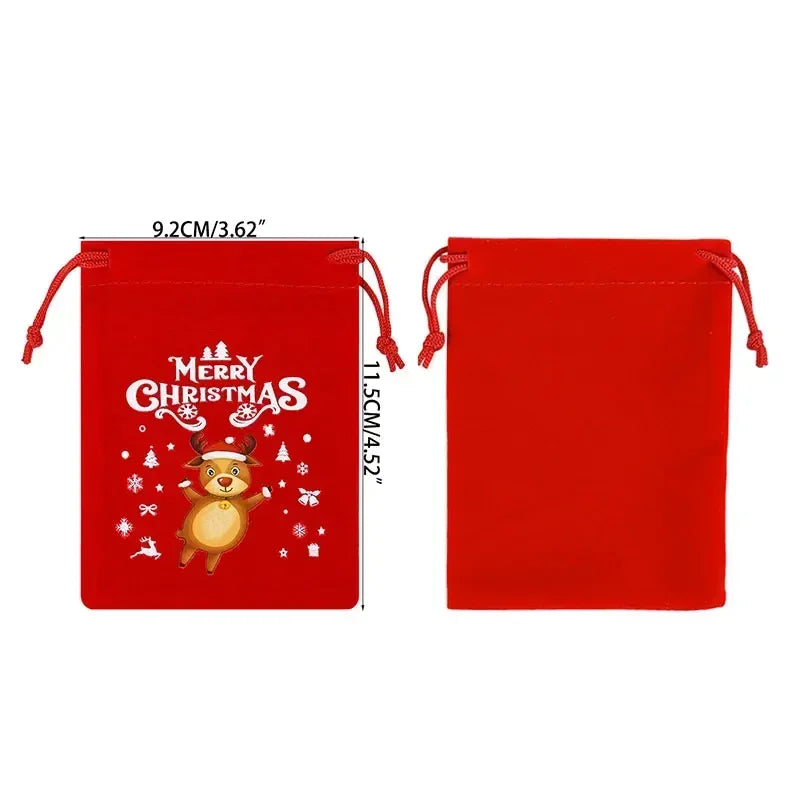 1/3/5Pcs Christmas Gift Bags 15x20cm Drawstring Pouch Santa Candy Bags Velvet Drawstring Bags for Christmas Eve Apple Gifts Bag