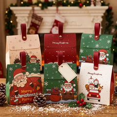 2/20PCS Christmas Candy Hand‑held Boxes Foldable Paper Gift Boxes Chocolate Biscuit Packaging Boxes Xmas Party Home Decoration