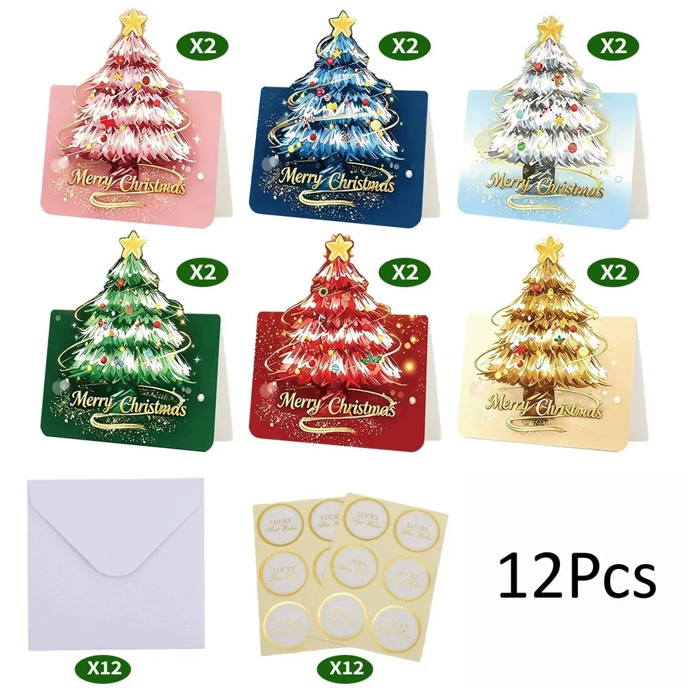 12 Pack 3D Pop Up Christmas Greeting Cards, Merry Christmas Cards Handmade Cards with Envelopes Xmas Gift Cards for Christmas