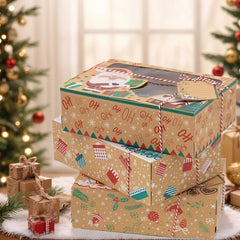 27pcs Christmas Gift Packaging Storage Set, Transparent Window Kraft Paper Gift Boxes,Packaging Bags,Party Gifts,Holiday Storage