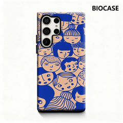Blue - Lined Cartoon Faces Phone Case for Samsung Galaxy S25 Ultra S24 S23 Ultra Plus Glossy Double-layer Back Cover