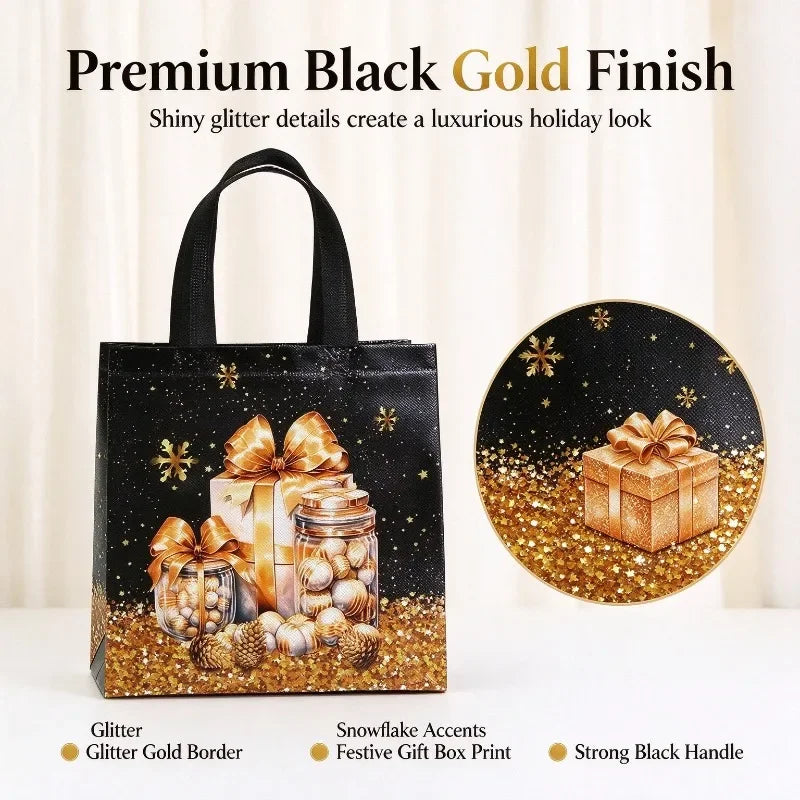 12PCS Christmas Non Woven Gift Bags Cartoon Snowman Tree Pattern Handbag Packaging Bags Xmas Party Supplies Holiday Favors
