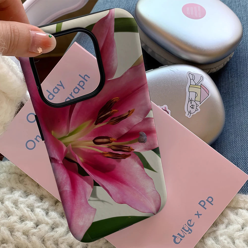 Bright Pink Lily Close-Up Art IPhone17 Must-Haves Phone Case for IPhone 17 16 15 14 13 12 Pro Max Plus Double-layer Back Cover