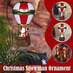 Christmas LED Glowing Ornaments, Snowman Santa Hot Air Balloon with Lights, Resin Miniature Landscape Cabin Xmas Tree Decoration