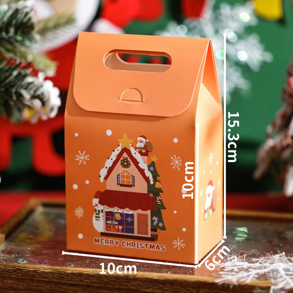 50Pcs Merry Christmas Handheld Gift Bags Xmas Party Favor Treat Boxes Cookie Chocolate Candy Packaging Boxes Decor Supplies