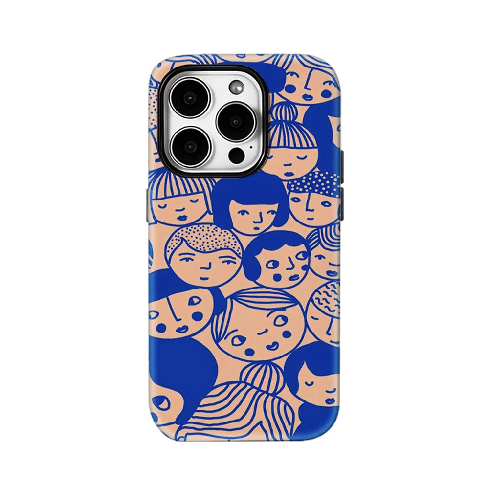 Blue - Lined Cartoon Faces Phone Case for Samsung Galaxy S25 Ultra S24 S23 Ultra Plus Glossy Double-layer Back Cover