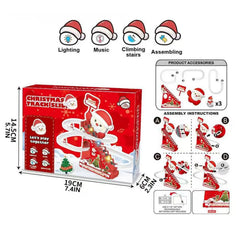 Music Santa Climbing Toy Electric Christmas Track Set DIY Assembly Xmas Present With Flashing LED Music Lights Holiday Decor