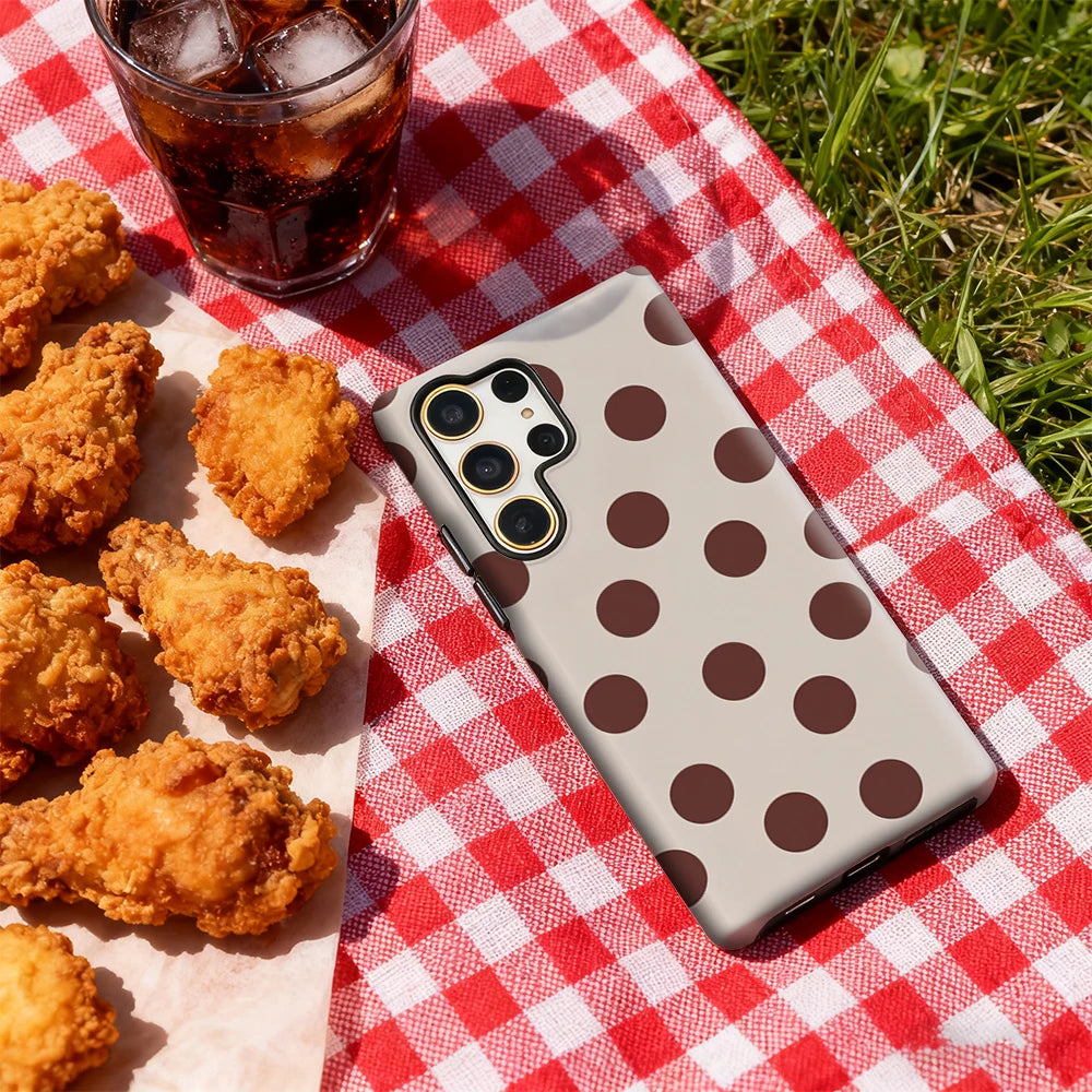 Brown Polka Dots Phone Case for Samsung Galaxy S25 Ultra S24 S23 Ultra Plus Glossy Double-layer Back Cover