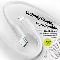 27W PD Fast Charging Cable USB-C to Lightning Silicone Data Cable in Macaron Pink, Soft Flexible for iPhone 14 13 12 11 Pro Max