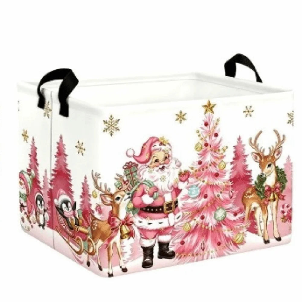 Cartoon Snowman Christmas Storage Basket Dwarf Pattern Large Capacity Christmas Gift Basket Rectangular Non-Woven