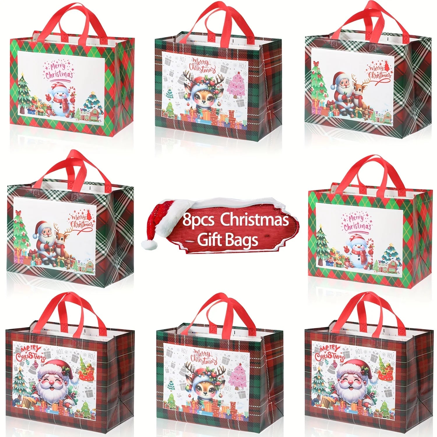 4/8pcs Christmas Gift Bag Santa Non-Woven Bag Christmas Decorations For Home Eco-friendly And Reusable New Year Packaging Bags