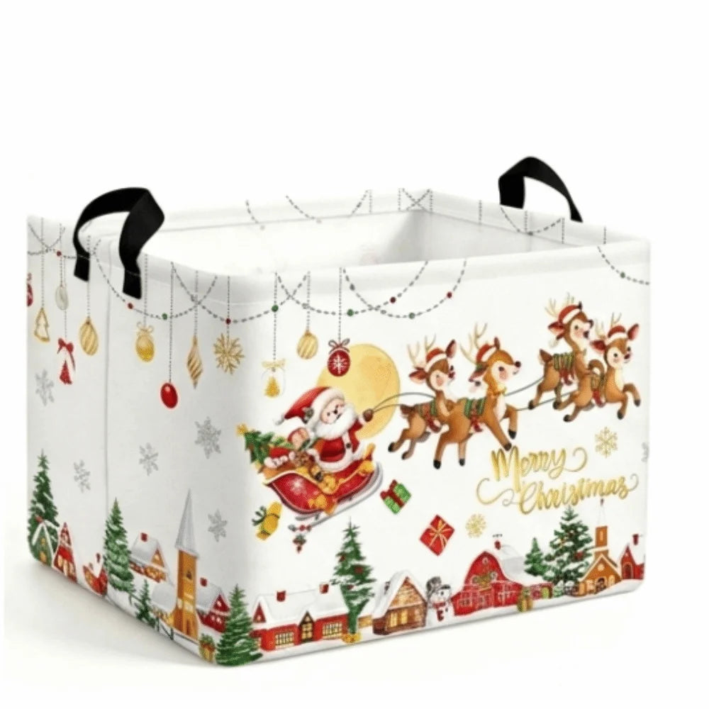 Cartoon Snowman Christmas Storage Basket Dwarf Pattern Large Capacity Christmas Gift Basket Rectangular Non-Woven