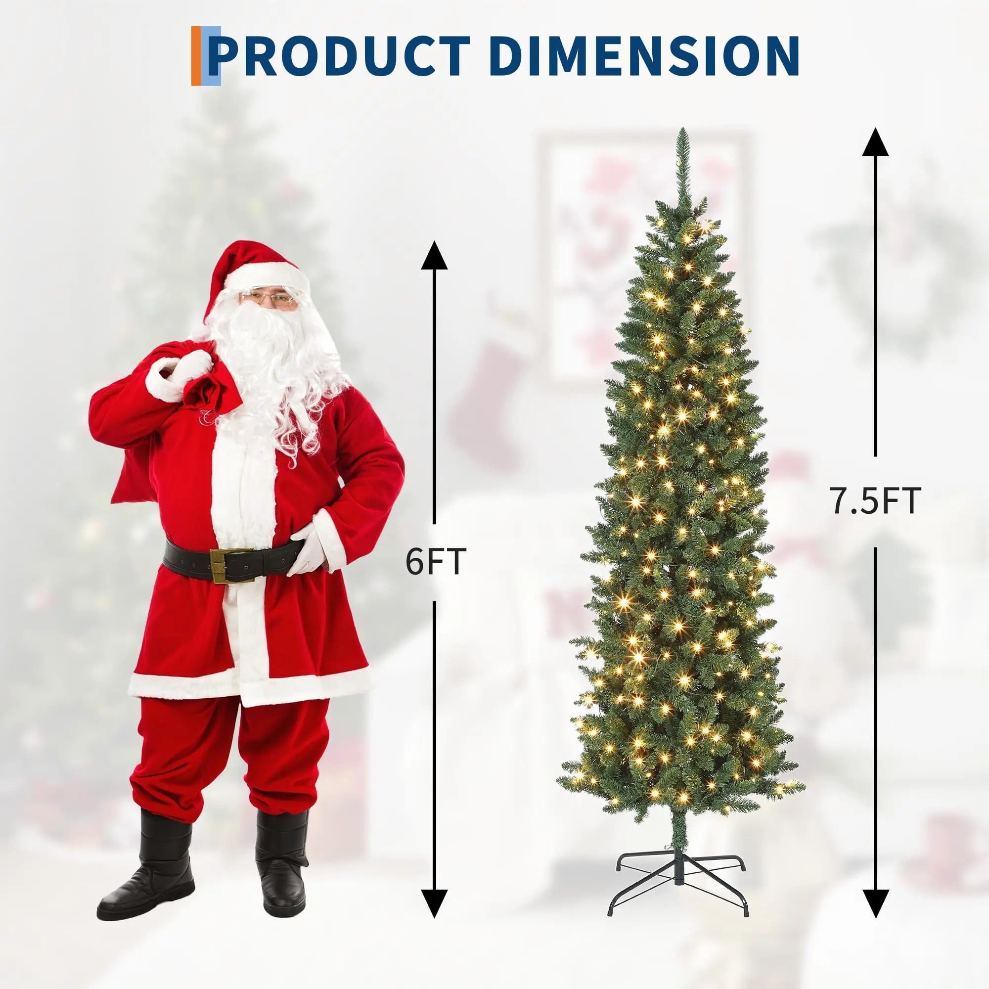 7.5ft Slim Profile Artificial Christmas Tree with Collapsible Metal Stand