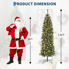 7.5ft Slim Profile Artificial Christmas Tree with Collapsible Metal Stand