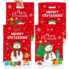 50PCS Merry Christmas Goodie Bags - Cute Snowman Plastic Treat Bags, Candy, Cookie, Snack Favor Tote Bags, Winter Xmas Holiday
