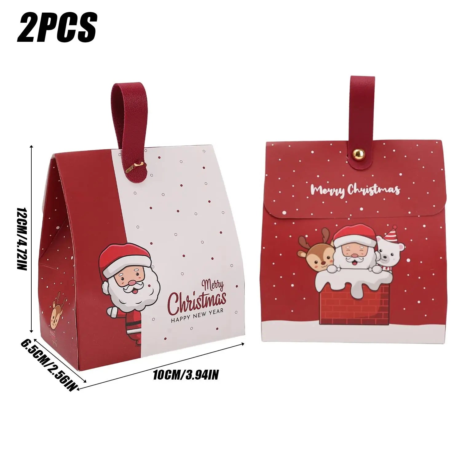 2/20PCS Christmas Candy Hand‑held Boxes Foldable Paper Gift Boxes Chocolate Biscuit Packaging Boxes Xmas Party Home Decoration