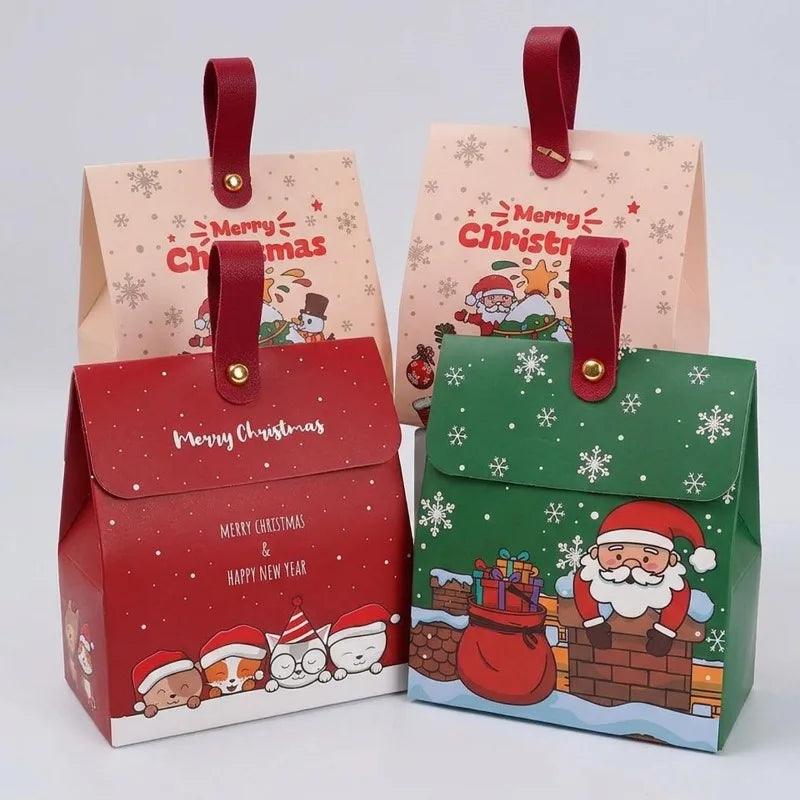 2/20PCS Christmas Candy Hand‑held Boxes Foldable Paper Gift Boxes Chocolate Biscuit Packaging Boxes Xmas Party Home Decoration