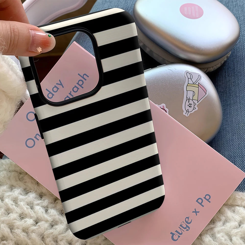 Black & White Vertical Stripe IPhone17 Must-Haves Phone Case for IPhone 17 16 15 14 13 12 Pro Max Plus Double-layer Back Cover