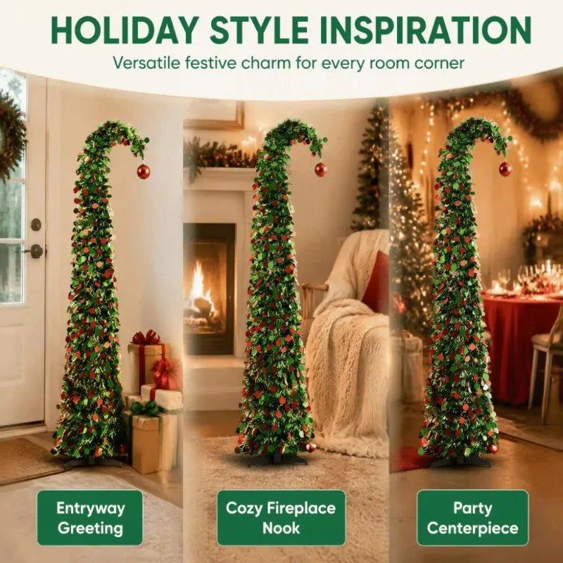 1PC 1.5M Christmas Tree Crooked Neck Foldable Telescopic Dense Tinsel Tree Holiday Home Party Decoration Ornament