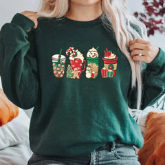 Christmas Coffee Sweatshirt Cute Fall Hoodie Christmas Shirt Unisex Long Sleeve Sweatshirt Snowman Latte Coffee Lover Pullovers