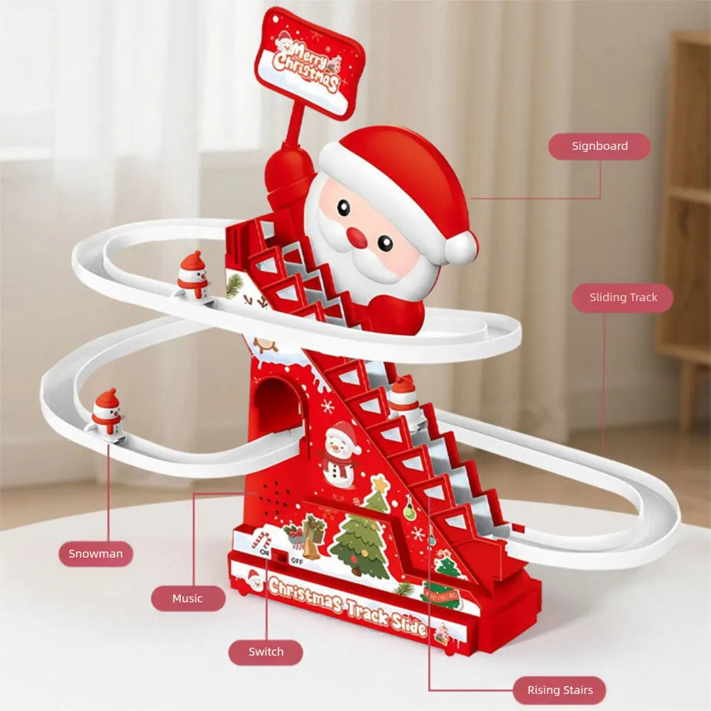 Music Santa Climbing Toy Electric Christmas Track Set DIY Assembly Xmas Present With Flashing LED Music Lights Holiday Decor