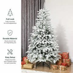 5 Ft Artificial Flocked Christmas Tree, 717 Branch Tips, Hinged Branches, Foldable Metal Stand, Easy Assembly for Home Office Holiday Decor