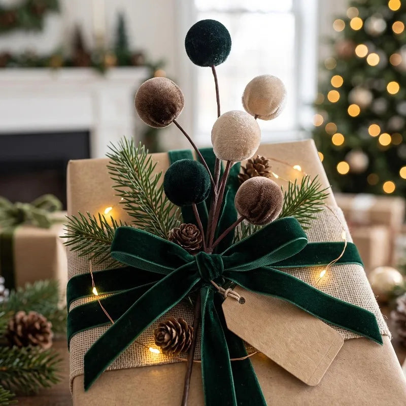 Christmas Tree Foam Ball Ornaments Velvet Foam Ball Xmas Tree Branches Bouquet Hanging Decoration Home New Year Party Decoration