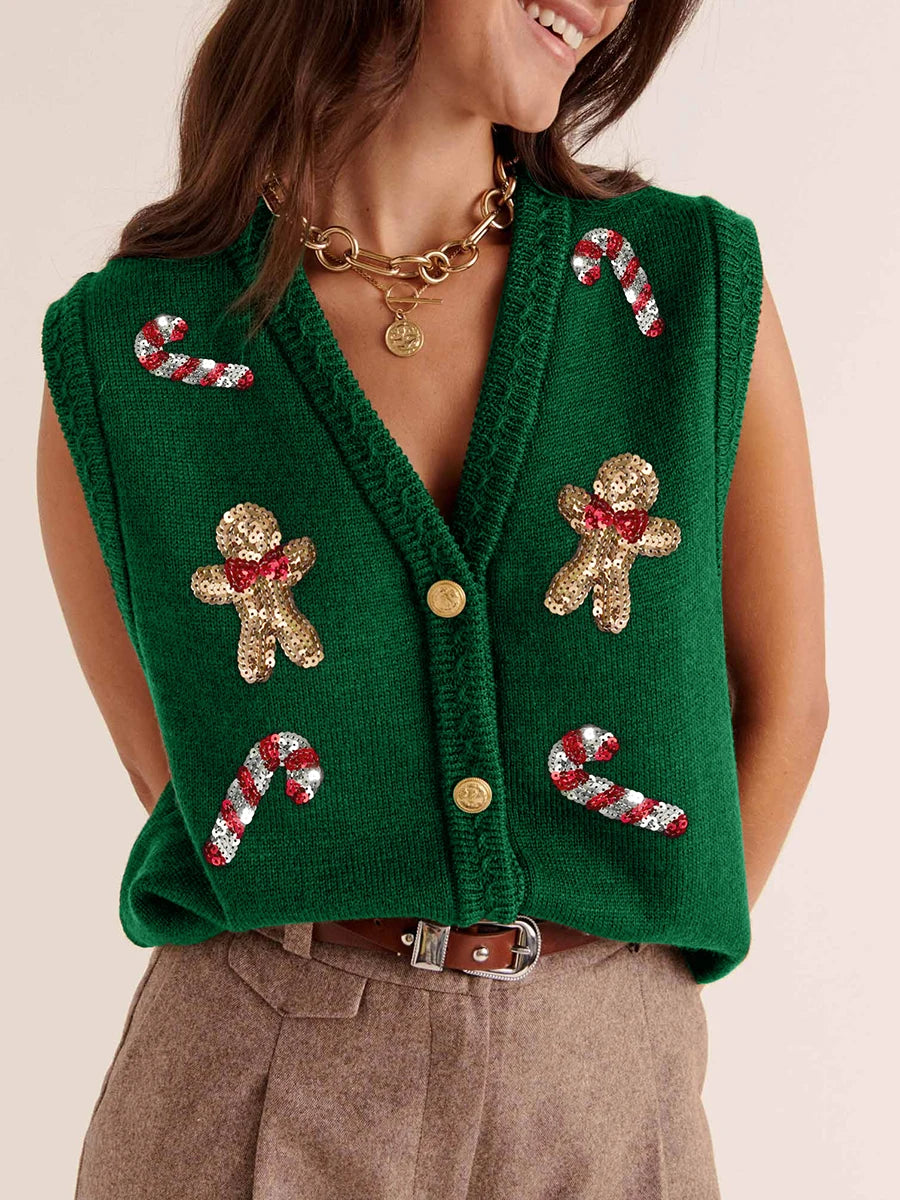 Ugly Christmas Vests for Women Sequin Nutcracker Santa Sweaters Shirt Holiday Sparkly Graphic Crewneck Pullover Top Black