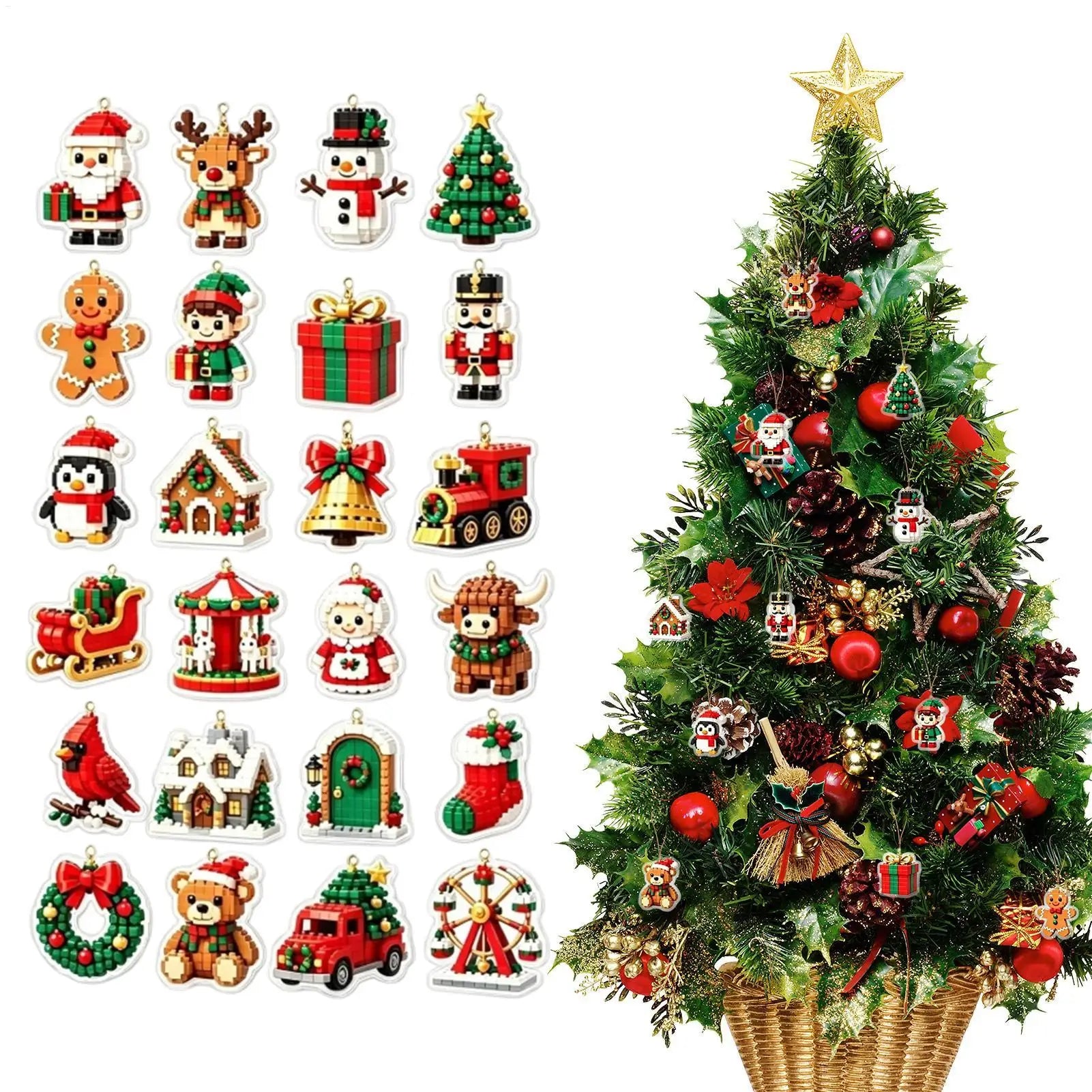 Christmas Advent Calendar 24 Days 2D Acrylic Santa Claus Ornaments Snowman Countdown Gift Box Xmas Home Decor