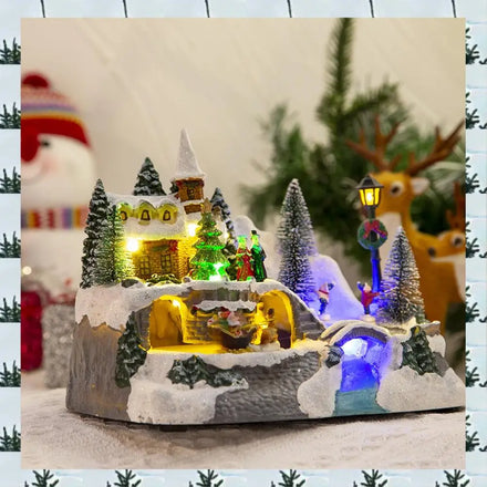 ABLG Christmas Snow House Village LED Light Luminous Ornament Figurine Christmas Decorations Crafts Xmas Decor