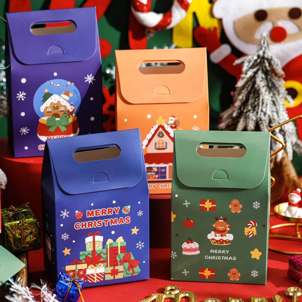 50Pcs Merry Christmas Handheld Gift Bags Xmas Party Favor Treat Boxes Cookie Chocolate Candy Packaging Boxes Decor Supplies