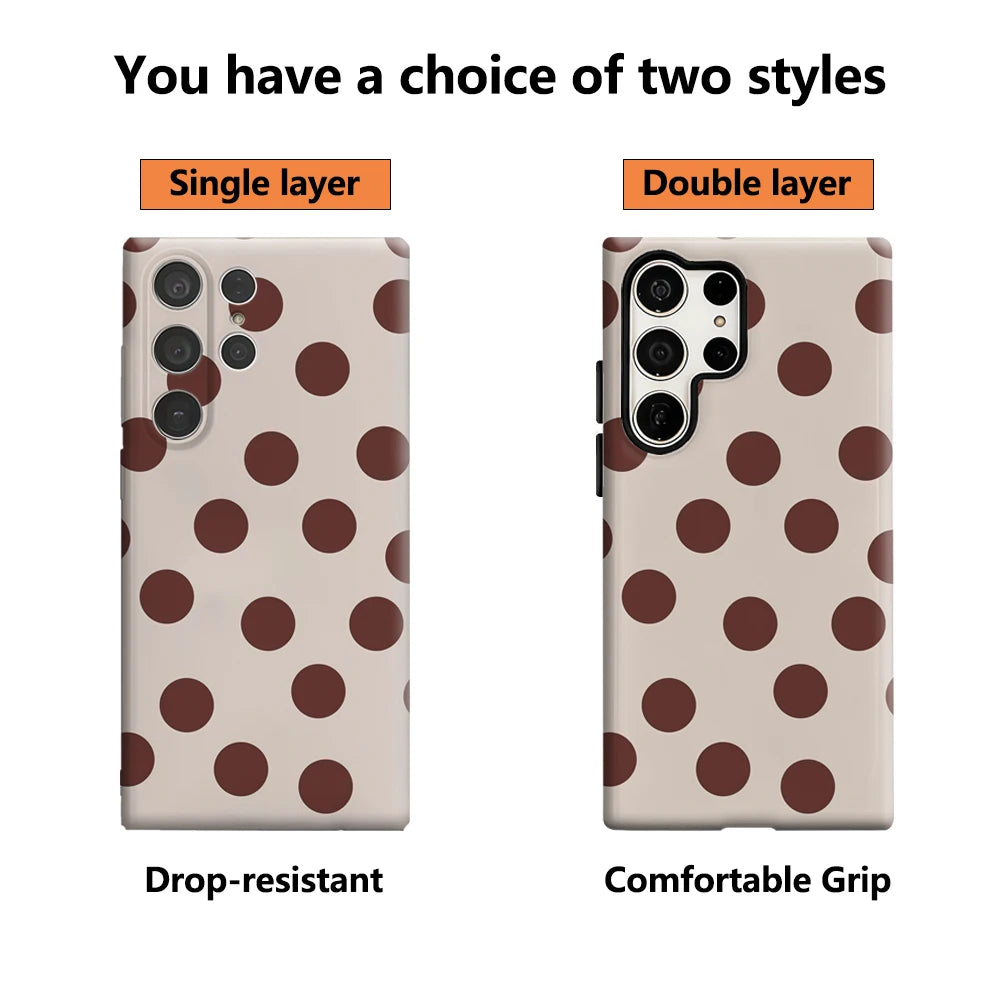 Brown Polka Dots Phone Case for Samsung Galaxy S25 Ultra S24 S23 Ultra Plus Glossy Double-layer Back Cover