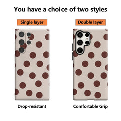 Brown Polka Dots Phone Case for Samsung Galaxy S25 Ultra S24 S23 Ultra Plus Glossy Double-layer Back Cover
