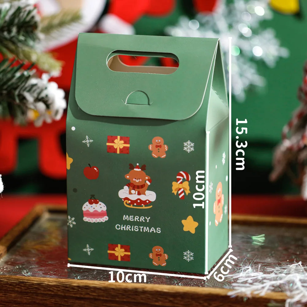 50Pcs Merry Christmas Handheld Gift Bags Xmas Party Favor Treat Boxes Cookie Chocolate Candy Packaging Boxes Decor Supplies