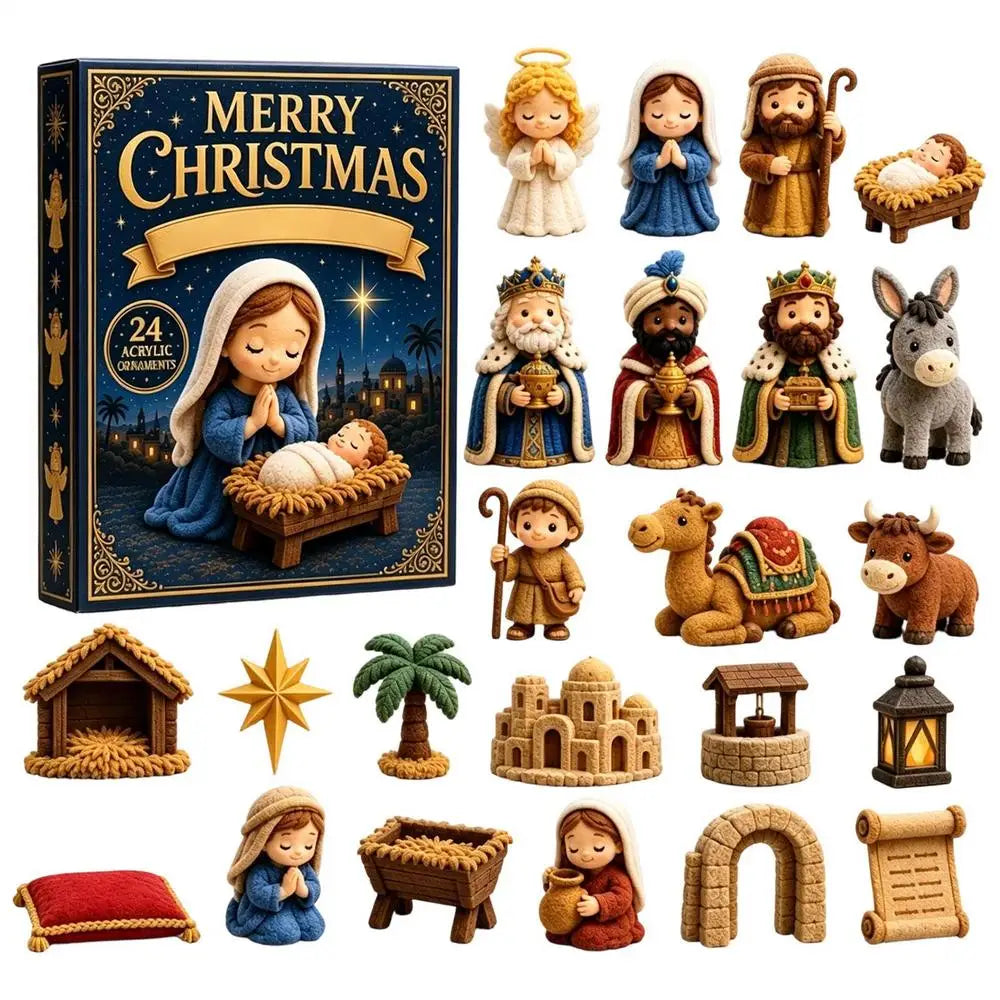 Christmas Countdown Calendar 24 Days 2026 Advent Nativity Scene Holiday Countdown for Kids Adults Home Winter Party Favors
