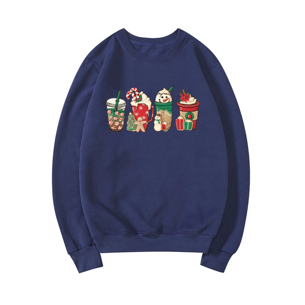 Christmas Coffee Sweatshirt Cute Fall Hoodie Christmas Shirt Unisex Long Sleeve Sweatshirt Snowman Latte Coffee Lover Pullovers