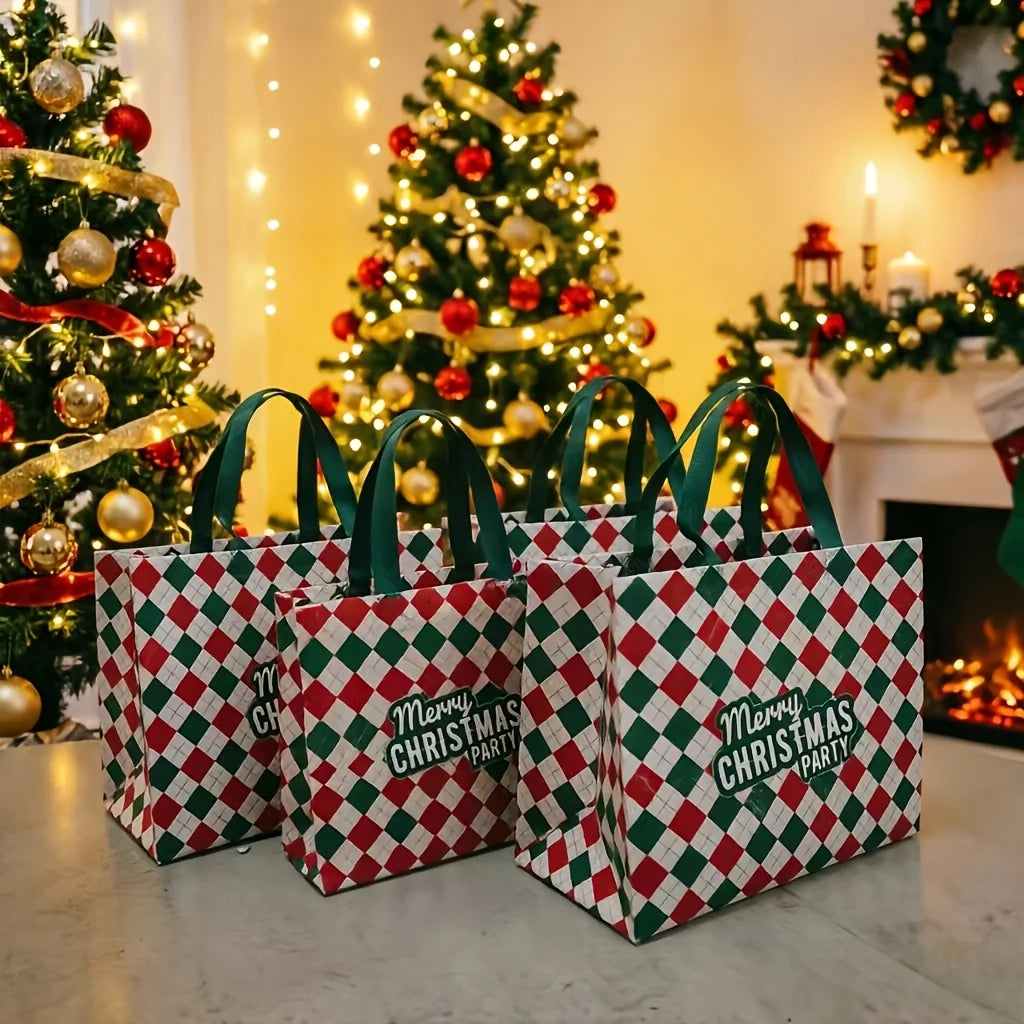 4pcs Large Christmas Gift Bags with Handles, Reusable Non-Woven Fabric Holiday Shopping Tote Bags, Suitable for Christmas Party