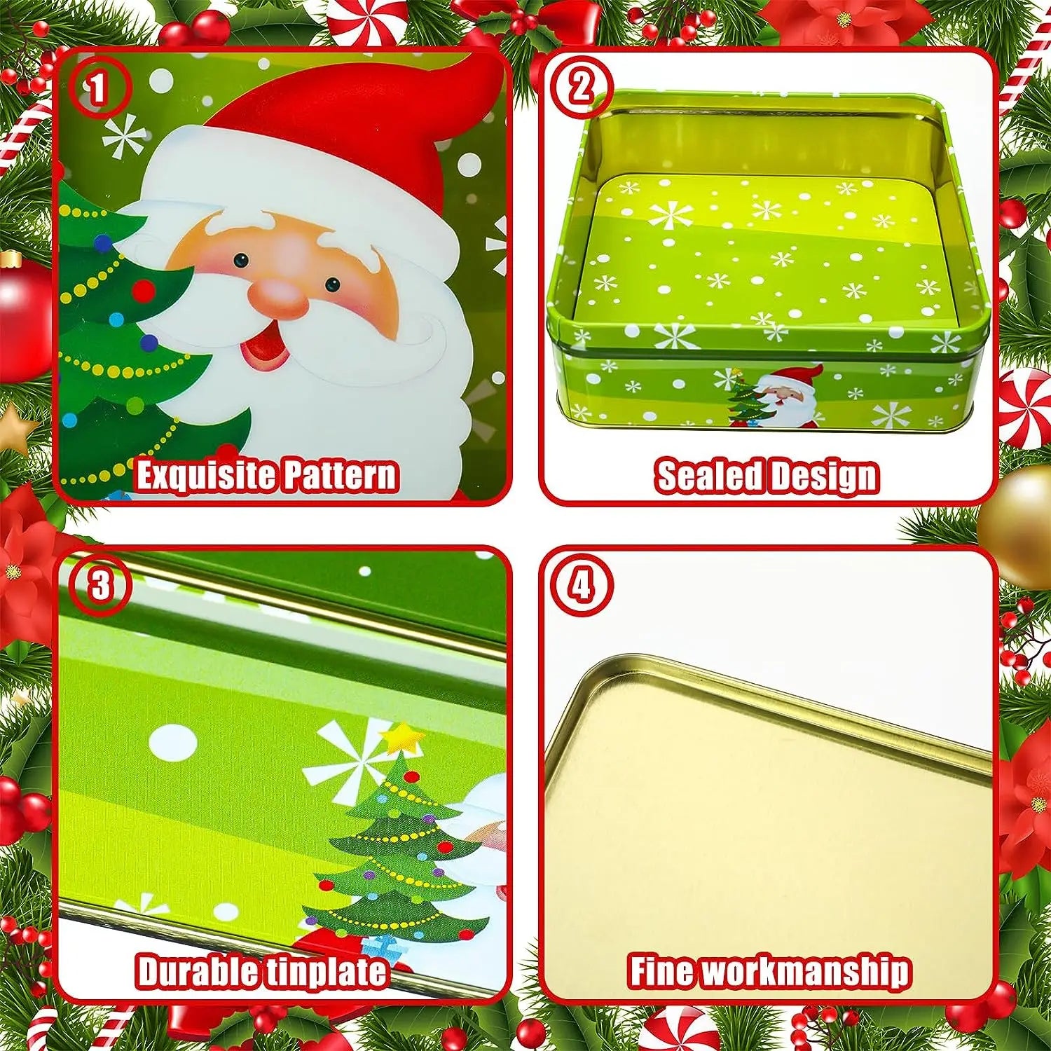 Square Christmas Tin Box Santa Claus Snowman Pattern Tin Box With Lid Cookie Box Mousse Cake Packaging Tin Box Home Storage Box