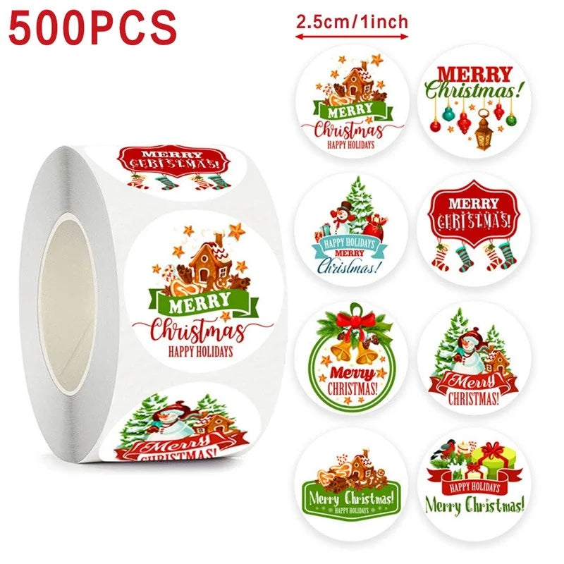 Christmas Gift Box Stickers Merry Christmas Decor For Home 2024 Navidad Kerst Xmas Decor Noel Kerst Happy New Year Gift 2025