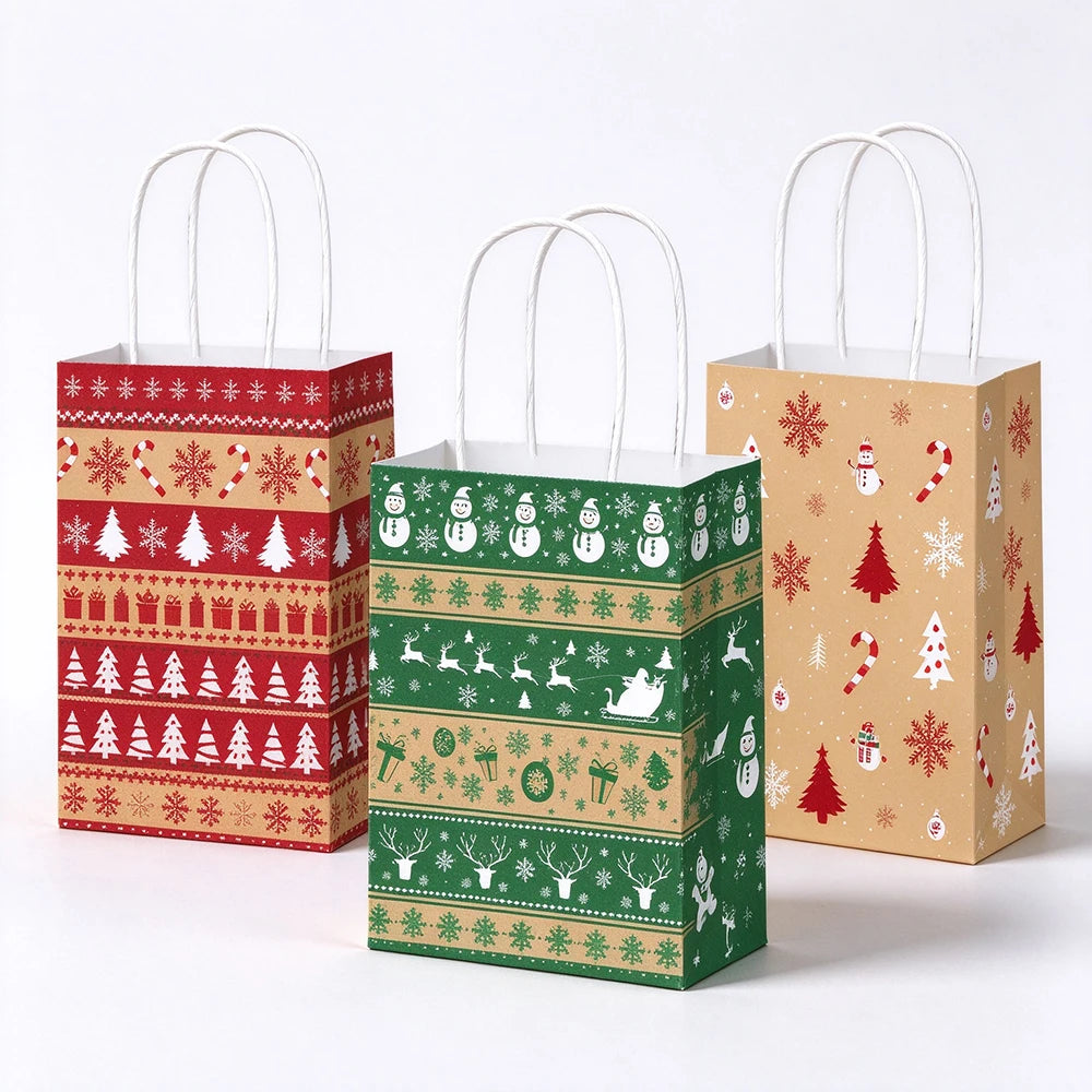 5-50pcs Christmas Paper Gift Bags with Handles Gingerbread House Merry Christmas Party Favor Treat Bags Goodie Candy Bags