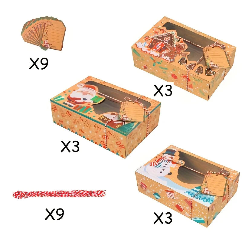 27pcs Christmas Gift Packaging Storage Set, Transparent Window Kraft Paper Gift Boxes,Packaging Bags,Party Gifts,Holiday Storage