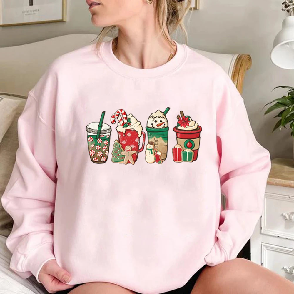 Christmas Coffee Sweatshirt Cute Fall Hoodie Christmas Shirt Unisex Long Sleeve Sweatshirt Snowman Latte Coffee Lover Pullovers
