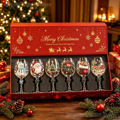 Novelty Christmas Wine Glasses Single & 6Pcs Gift Box Set,Christmas Stocking Tree Wreath Goblet for Christmas Party Decoration